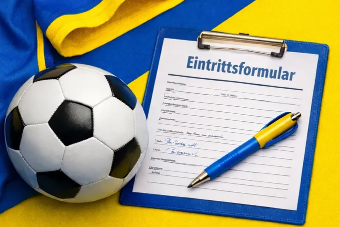 Eintrittsformular liegt neben Fußball