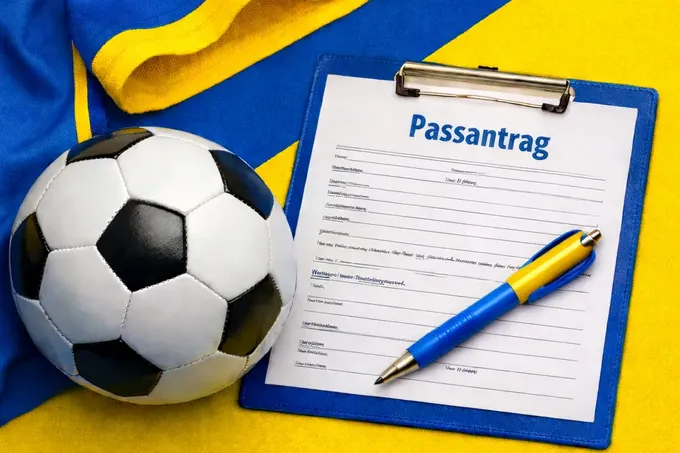 Fußball liegend neben Formular Passantrag